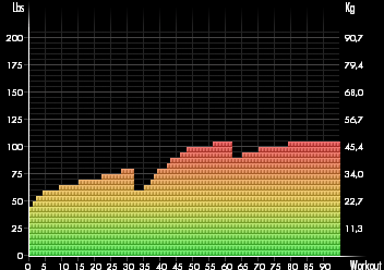 Stylish graph displays long term statistics for each workout and set you ever performed Stylish graph displays long term statistics for each workout and set you ever performed